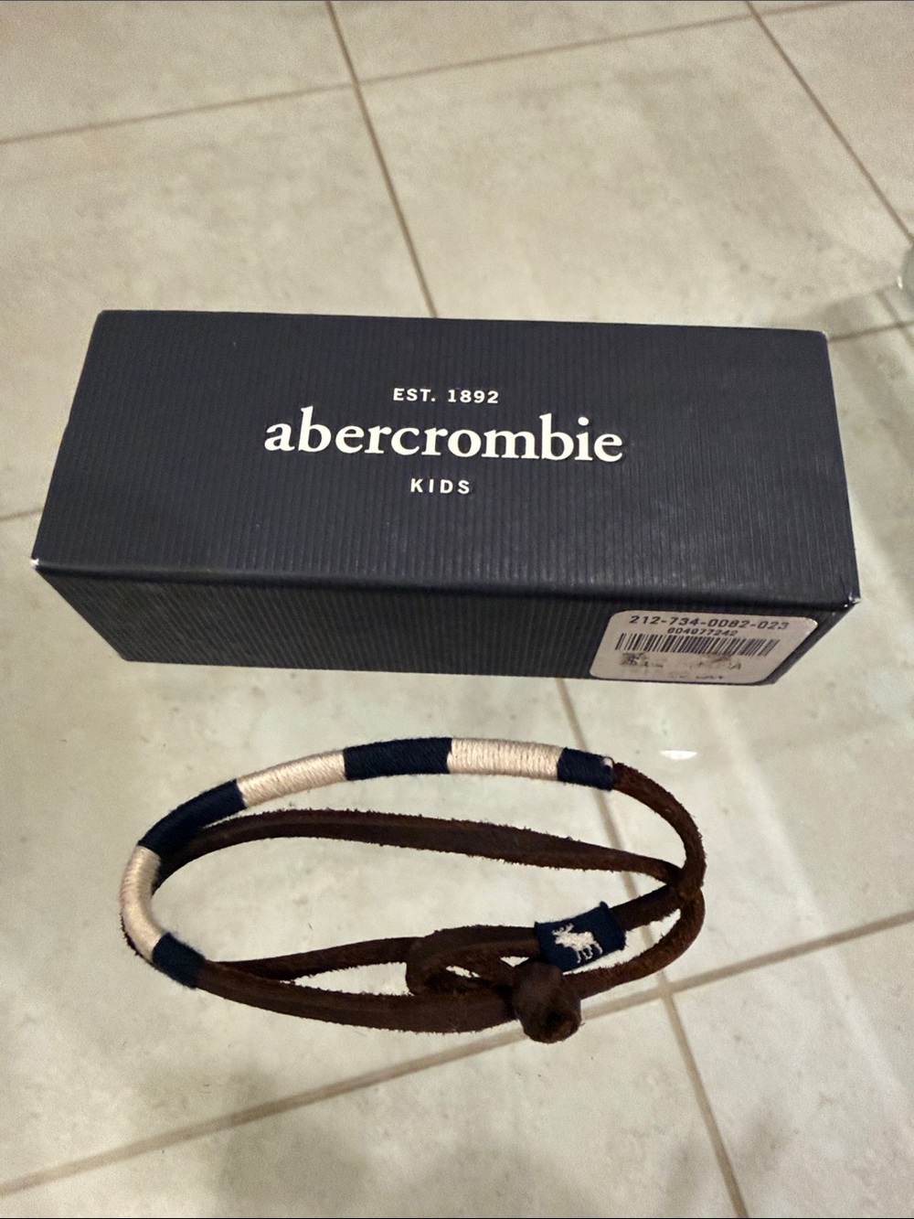 Abercrombie & Fitch Brown Suede Necklace with Navy and Cream Wraps